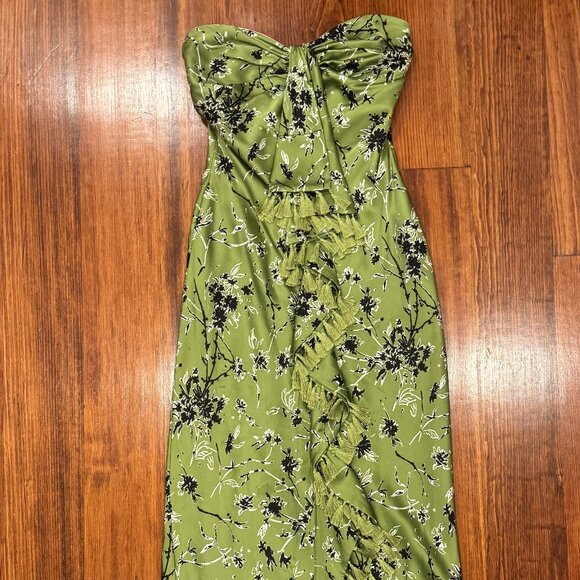 Cinq a Sept Wildflower Elise Silk Strapless Tassel Print Dress, Size 4 - Picture 3 of 9